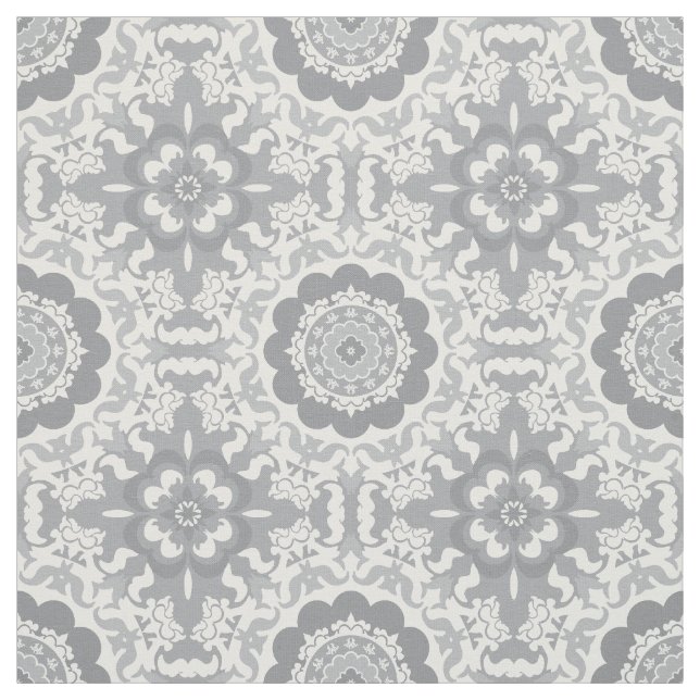Modern Gray and White Medallion Fabric (Swatch)