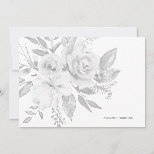 Modern Gray and White Monochromatic  Personalized Note Card (Front)