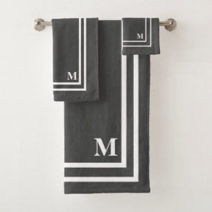 Modern Gray and White Monogram Bath Towel Set
