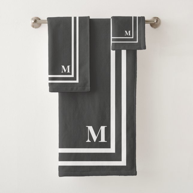 Modern Gray and White Monogram Bath Towel Set (Insitu)