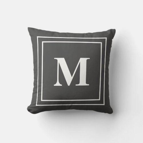 Modern Gray and White Monogram Throw Pillow