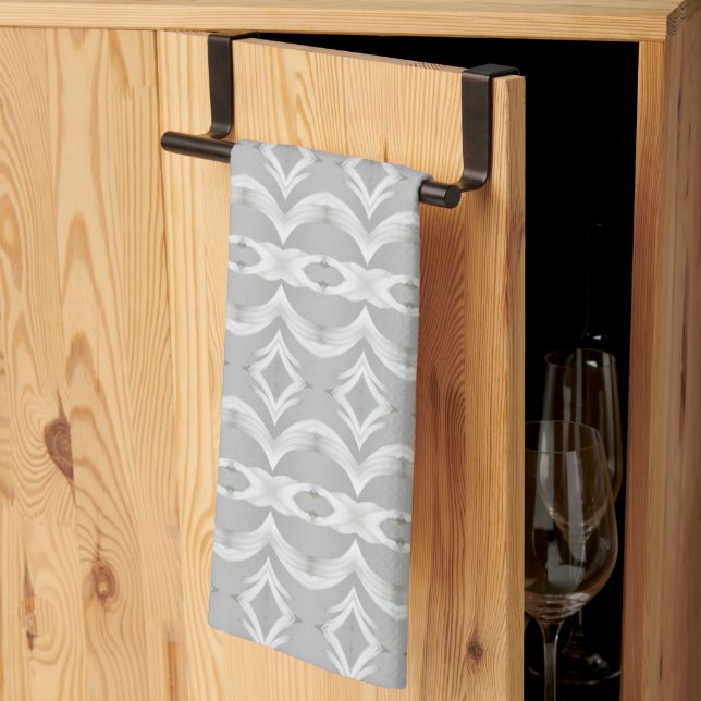 Modern Gray And White Patterned Kitchen Towel (Thirds Fold)