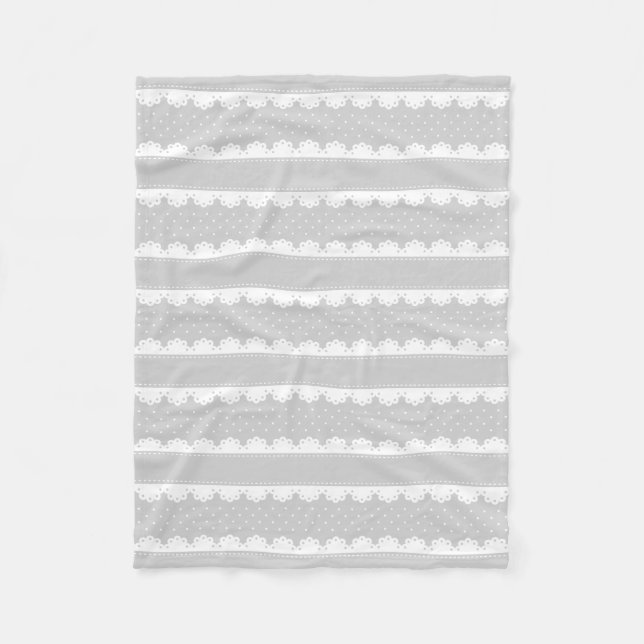 Modern Gray and White Polka Dot Striped Pattern Fleece Blanket (Front)