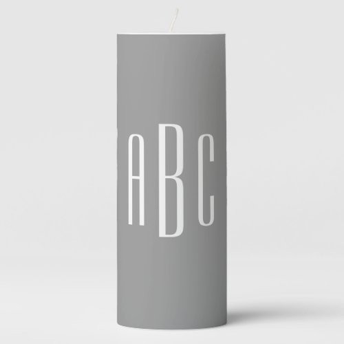Modern Gray and White Simple Three Letter Monogram Pillar Candle