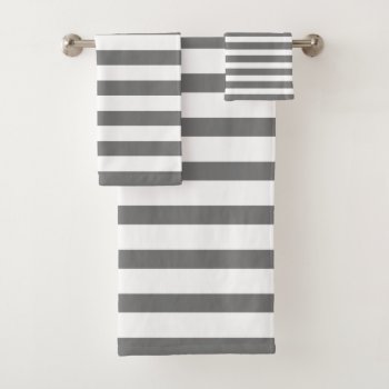 Modern Gray And White Striped Bath Towel Set by InTrendPatterns at Zazzle