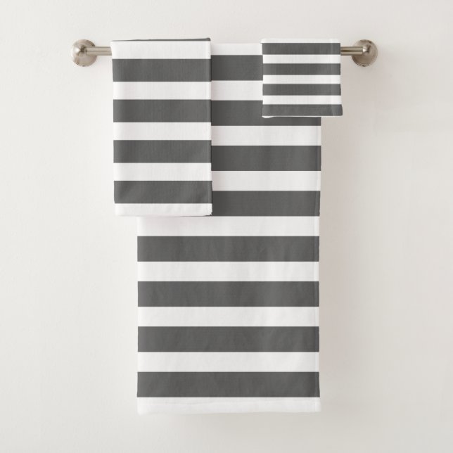 Modern Gray and White Stripes  Bath Towel Set (Insitu)