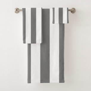 Modern Gray and White Stripes Minimalist Bath Towel Set