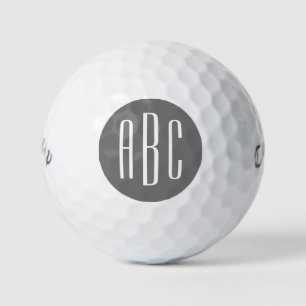 Modern Gray and White Three Letter Monogram Golf Balls