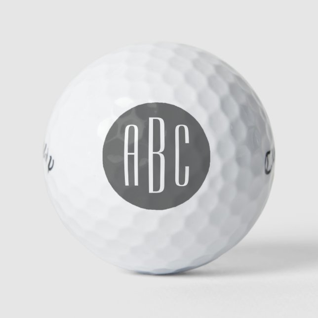 Modern Gray and White Three Letter Monogram Golf Balls (Front)