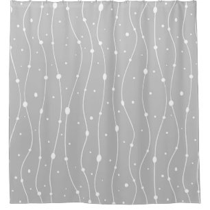 Modern Gray and White Wavy Lines and Dots Shower Curtain