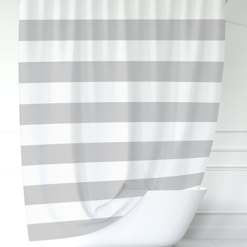 Modern Gray And White Wide Stripes Shower Curtain