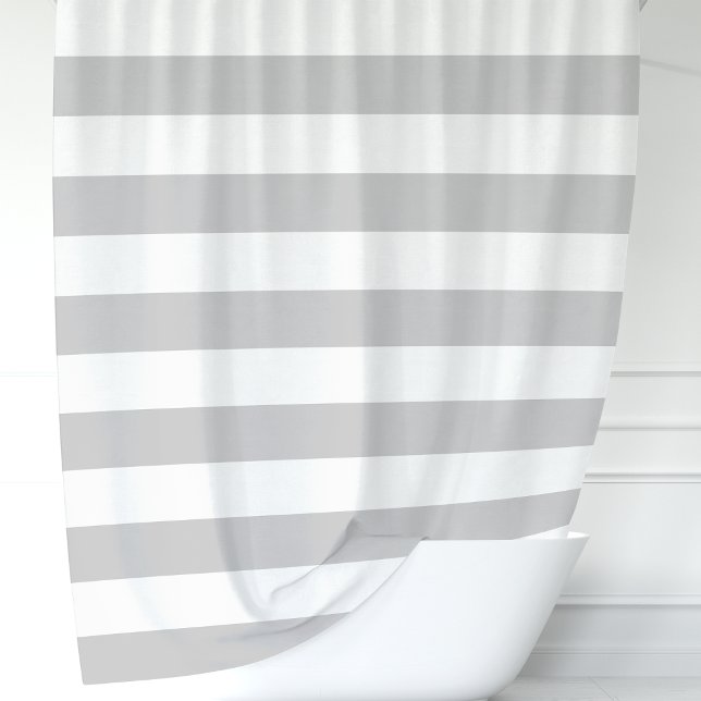 Modern Gray and White Wide Stripes Shower Curtain (Creator Uploaded)