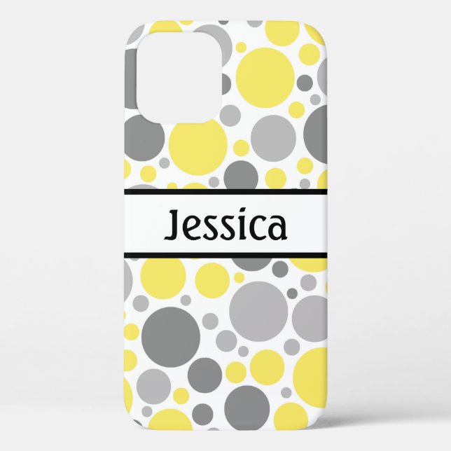 Modern Gray and Yellow Bubbles Personalized Case-Mate iPhone Case (Back)