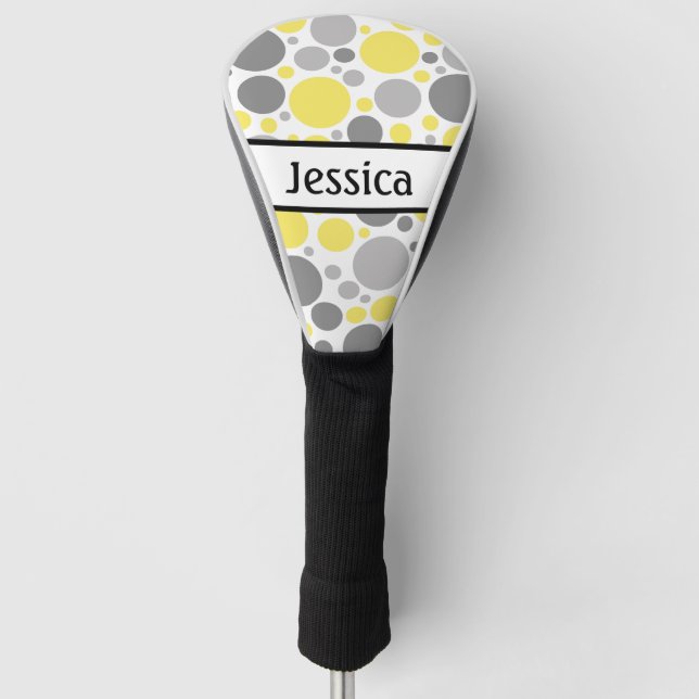 Modern Gray and Yellow Bubbles Personalized Golf Head Cover (Front)