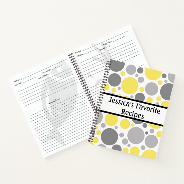 Modern Gray and Yellow Bubbles Personalized Recipe Notebook (Inside)