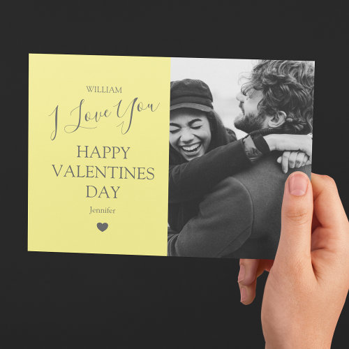 Modern Gray And Yellow  Photo Valentines Day Holiday Card