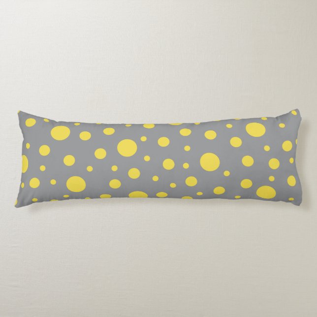 Modern Gray and Yellow Polka Dots Body Pillow (Front)