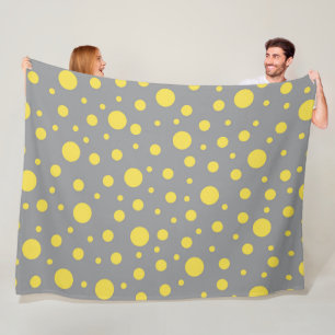 Modern Gray and Yellow Polka Dots Fleece Blanket