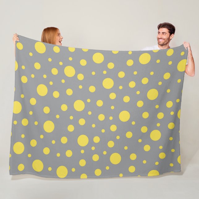 Modern Gray and Yellow Polka Dots Fleece Blanket (In Situ)