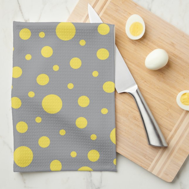 Modern Gray and Yellow Polka Dots Kitchen Towel (Quarter Fold)