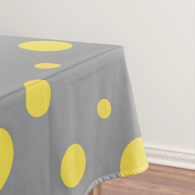Modern Gray and Yellow Polka Dots Tablecloth (In Situ)