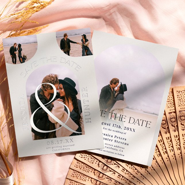 Modern gray arch 4 photos wedding save the date foil invitation (Creator Uploaded)