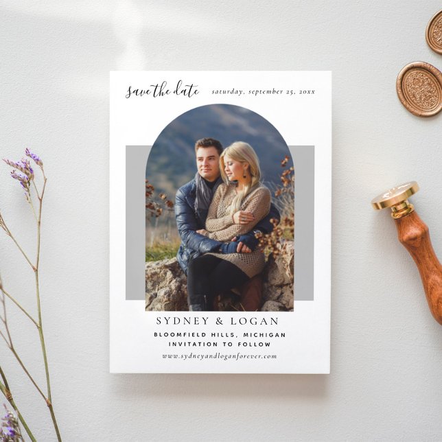 Modern Gray Arch Photo Frame Wedding Save The Date (Creator Uploaded)