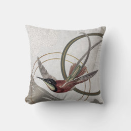 Modern Gray Artistic Hummingbird Design | Green Throw Pillow