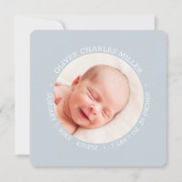Modern Gray Baby Birth Announcement Photo Card