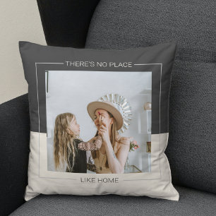 Modern Gray  & Beige   Family Photo   Home Gift Throw Pillow