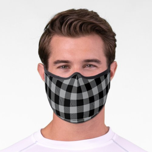 Modern Gray Black Gingham Plaid Pattern Premium Face Mask