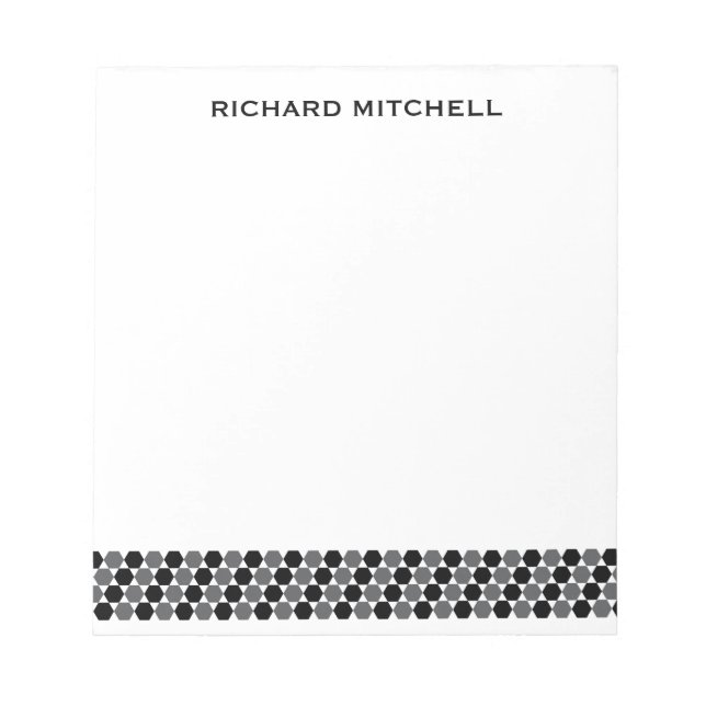 Modern gray black hexagons personalized name notepad (Front)