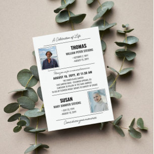 Modern Gray Black Life Celebration Double Memorial Invitation