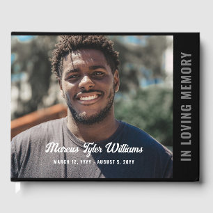 Modern Gray Black Photo In Loving Memory Guest Book