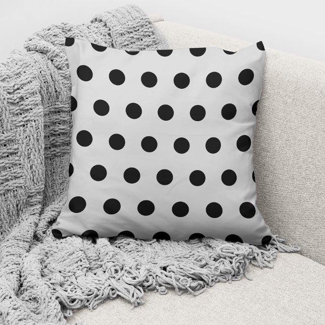 Modern Gray Black Polka Dots Pattern Throw Pillow (Creator Uploaded)