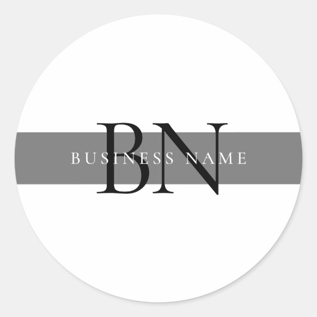 Modern Gray Black Professional Minimal Monogram Classic Round Sticker (Front)