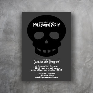 Modern Gray Black Skull Adults Scary Halloween Invitation