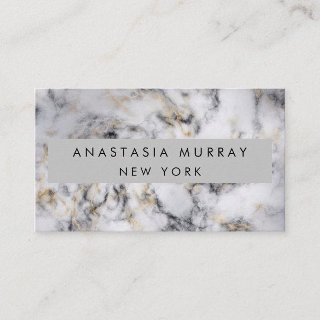 Modern Gray Black & White Marble Minimalist Luxury Business Card (Front)