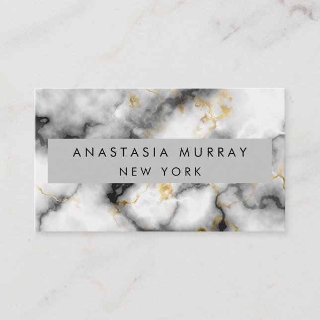 Modern Gray Black & White Marble Minimalist Luxury Business Card (Front)