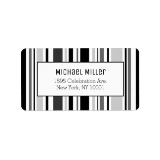 Modern Gray Black White Stripes Pattern Address Label