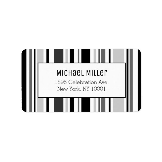 Modern Gray Black White Stripes Pattern Address Label (Front)