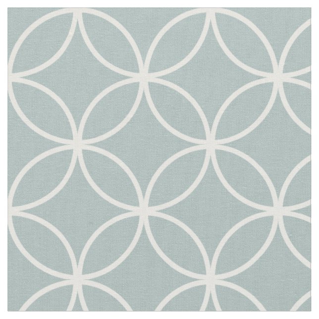 Modern Gray Blue and White Circle Diamond Pattern Fabric (Close Up)