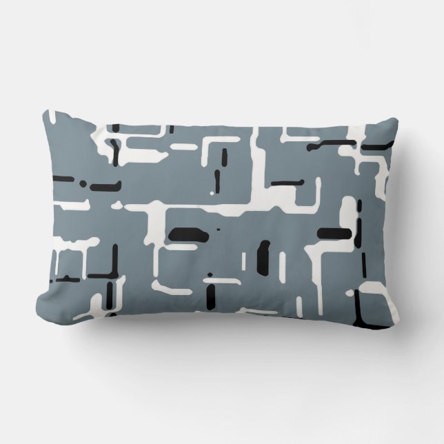 Modern Gray Blue Black White Lumbar Pillow (Front)
