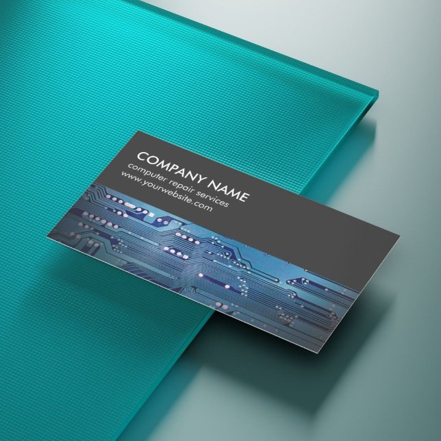Modern Gray Blue Circuit Board Computer Repair Business Card (Creator Uploaded)