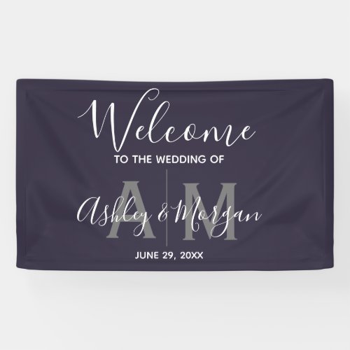 Modern Gray  Blue  Couple Monogram 36x24 Wedding  Banner