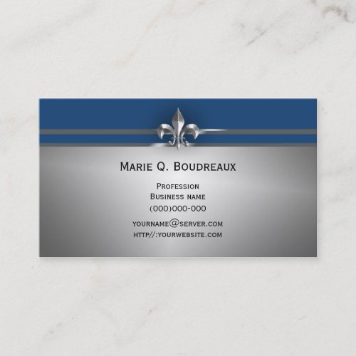 Modern Gray Blue Fleur de Lis Business Card