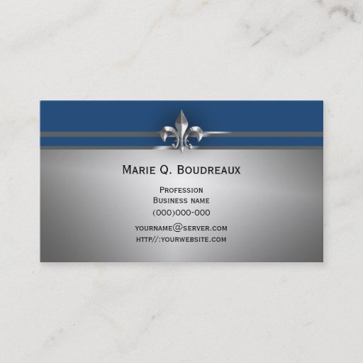 Customizable Modern Gray Blue Fleur de Lis Business Cards