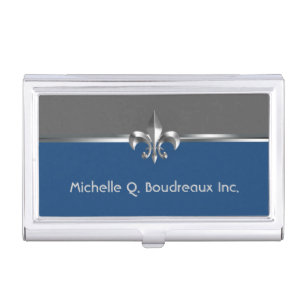 Modern Gray Blue Fleur de Lis Business Card Case