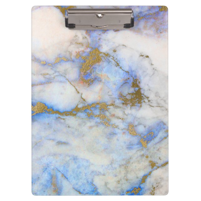 Modern Gray Blue & Gold Marble Stone Clipboard (Front)