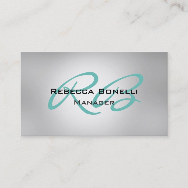 Modern Gray Blue Monogram Manager Business Card (Front)